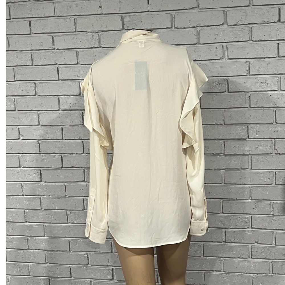 Lauren Ralph Lauren Winter Cream Ruffle Tie Neck Blouse Coquette Old Money NWT M - Picture 7 of 9